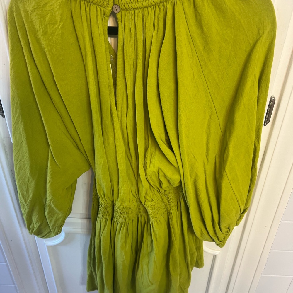 Free People Chartreuse V-Neck Mini Dress - Picture 2 of 2